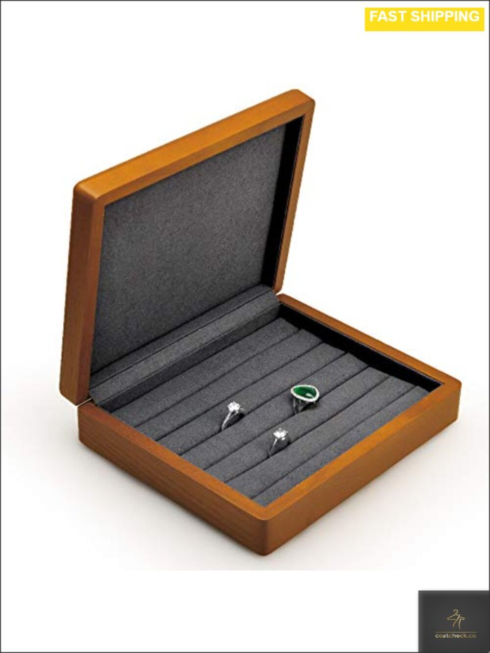 Solid Wood Jewelry Box Ring Earrings Organizer Tray with Lid Microfiber Lined